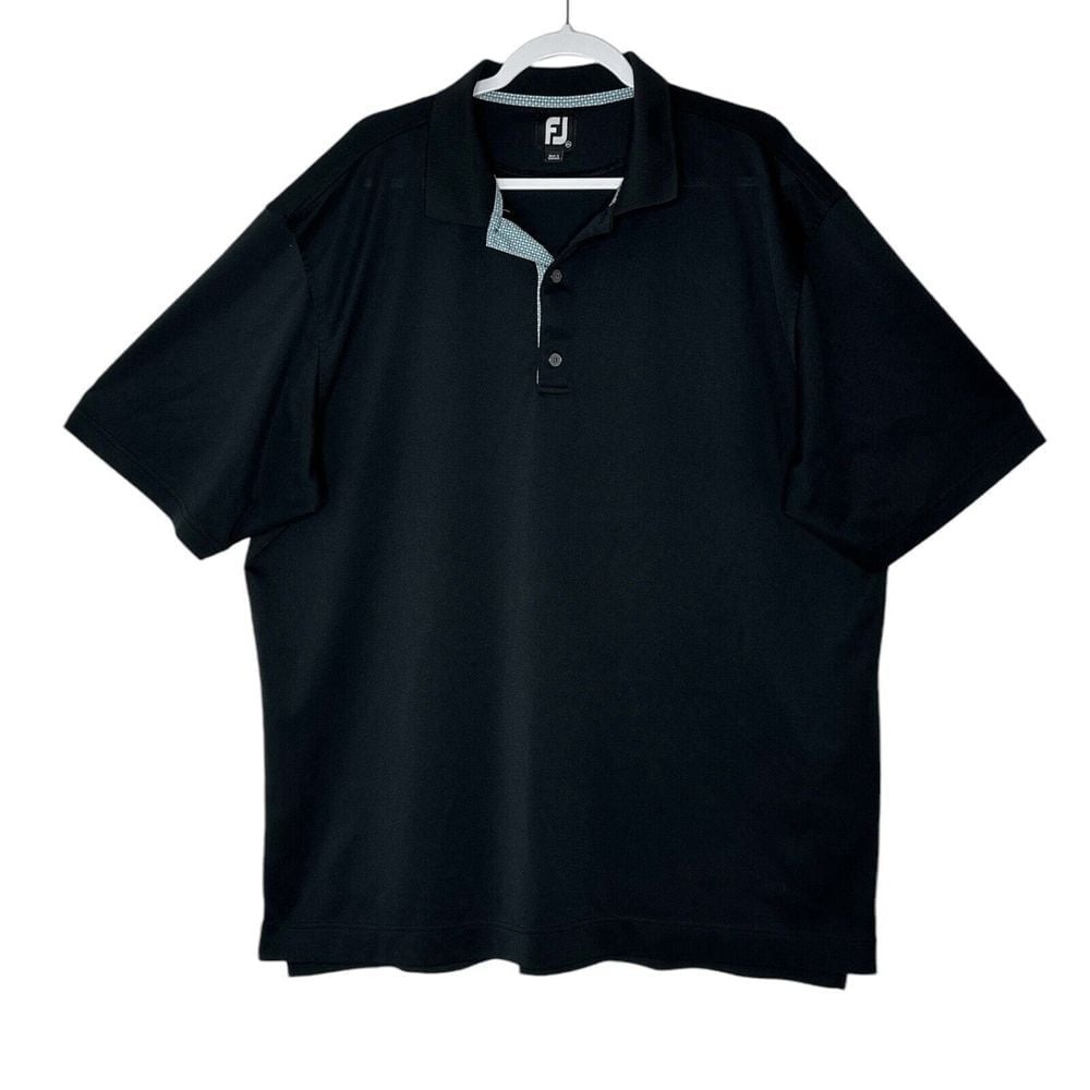 FootJoy FJ Golf Polo Shirt Men Size 2XL Black Stretch Short Sleeve‎ Tennis Top